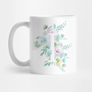 Botanical alphabet I green and purple flowers Mug